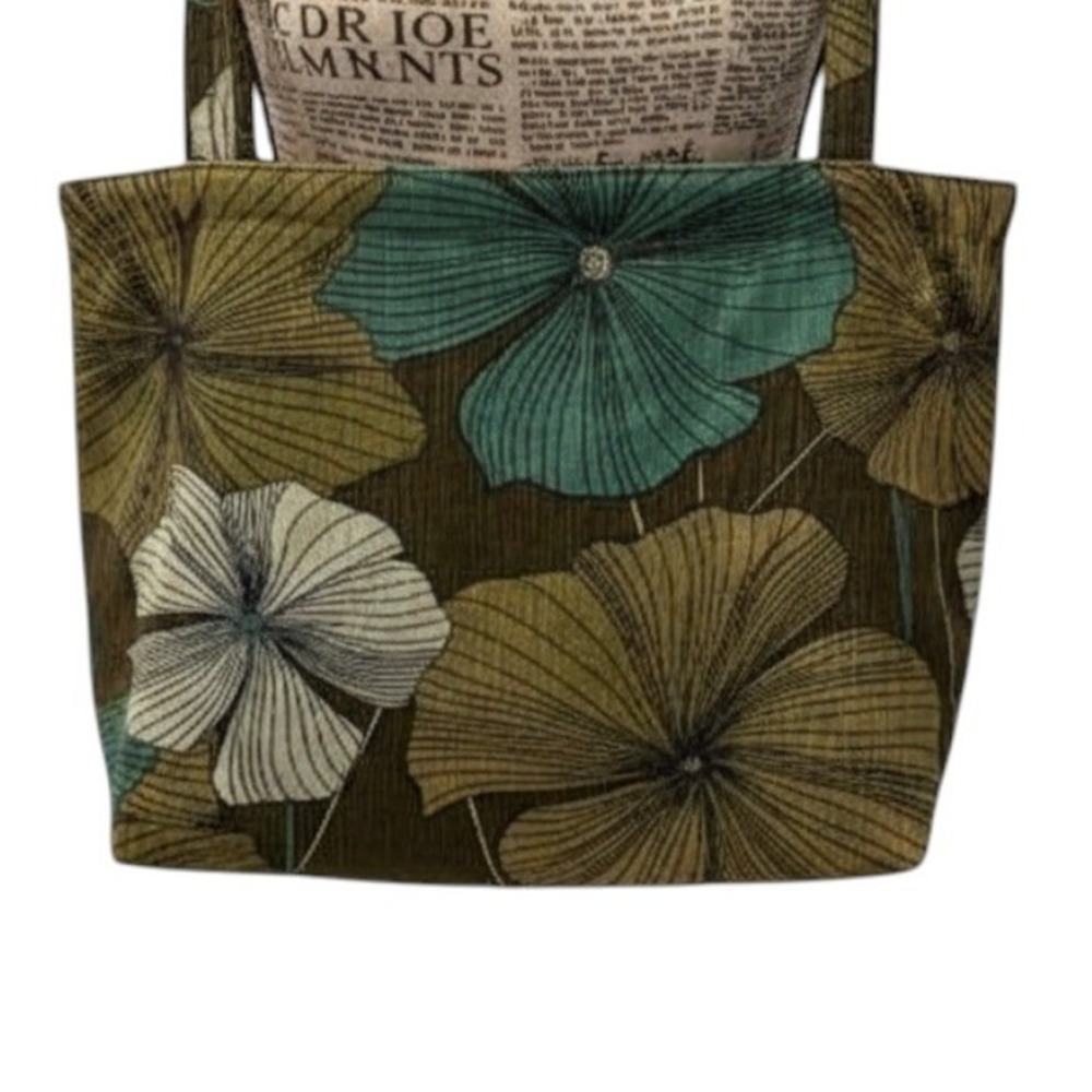 Y2K Corduroy Floral Tote Bag Old Navy Book Bag Green Retro Boho Hippie Vintage